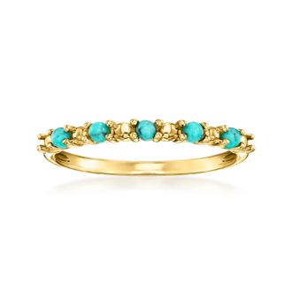 RS Pure by Ross-Simons 2mm Turquoise Bead Ring in 14kt Yellow Gold