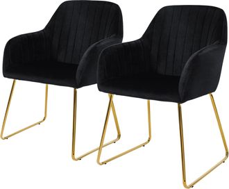 ML Design Ml-design - Juego De 2x Sillas De Comedor Negras Asiento Ergon&oacute;mico Acolchado Tapizado De Terciopelo, Patas De Metal Dorado Sill&oacute;n De Dise&ntilde;o Moderno P