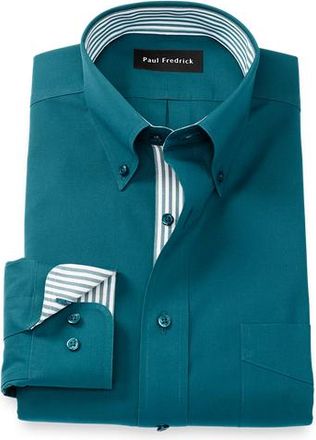 Paul Fredrick Taillored Fit Non Iron Pinpoint Oxford Weave Dress Shirt with Trim in Dark Teal at Nordstrom, Size 16.5 - 34