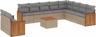 vidaXL Set De Sof&aacute;s De Jard&iacute;n 11pzas Con Cojines Rat&aacute;n Sint&eacute;tico Beige Vidaxl