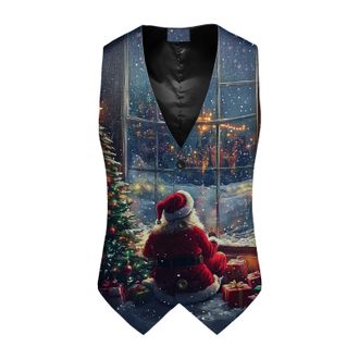 Generic Christmas Waistcoat Mens Fun Waistcoat Christmas Festive UK Happy Santa Claus Xmas Vests V Neck Sleeveless Slim Fit Party Snowflake Vest Suit Holiday 
