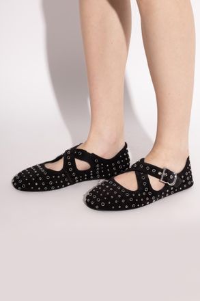 Alaia Suede Ballet Flats Criss, Womens, Black