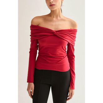 Crescent Front Twist Off Shoulder Knit Top in Ruby at Nordstrom, Size X-Small