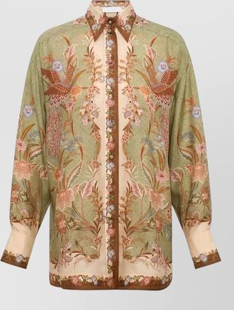 Zimmermann indra silk shirt floral embroidery cuffs