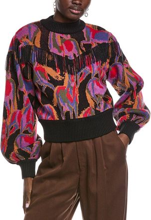 Farm Rio Farm Rio Wild Horses Black Fringe Wool-Blend Sweater