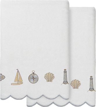 Linum Home Textiles 100% Turkish Cotton Sea Joy Scallop 2Pc Embellished Bath Towel Set