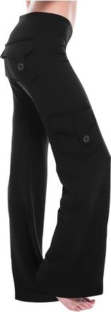 Generic Womens Comfy Pyjamas, Womens Cargo Trousers Drawstring Elastic Waist Ladies Yoga Pants with Pockets Wide Legs Flared Jogging Bottoms Casual Workout Sw