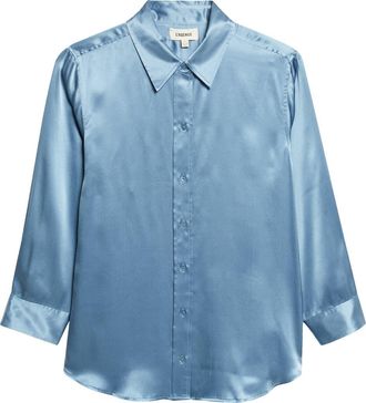 L'agence Dani Silk Charmeuse Blouse in Blue Mist B at Nordstrom, Size Xx-Small