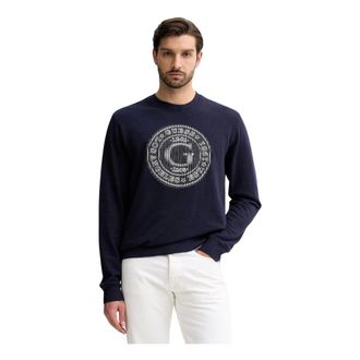 Guess Hoodies & sweatvesten, Heren, Blauw, M, Katoen, USA Grafische Ronde Hals Sweatshirt