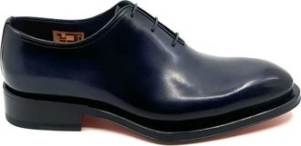 Santoni Richelieu One Cut - Heren - Nette schoenen - Blauw - 40 EU - Leer - Schoenen