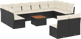 vidaXL Set De Sof&aacute;s De Jard&iacute;n Y Cojines 13 Pzas Rat&aacute;n Sint&eacute;tico Negro Vidaxl