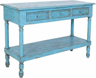 Wanderlust Deco Recibidor De Madera Artesanal Azul 120x45x80h Cm