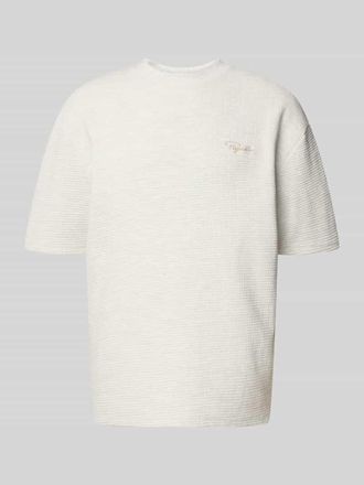 Pegador Oversized T-Shirt mit Strukturmuster und Label-Stitching in Hellgrau Melange, Gr&ouml;&szlig;e XXL