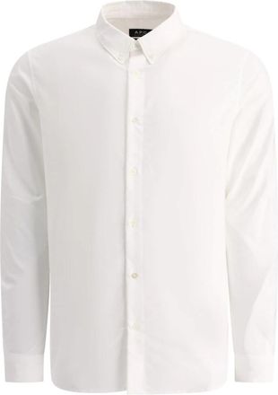 A.P.C. Greg Logo Button Down Oxford Overhemd - Heren - Casual Overhemden - Wit - M - Katoen - Overhemden