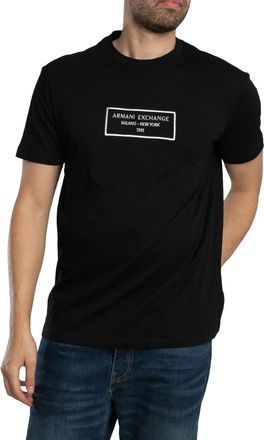 A|X Armani Exchange Mens Urban Heights, Sustainable, Embroidered Logo Lettering T-Shirt, Black, S