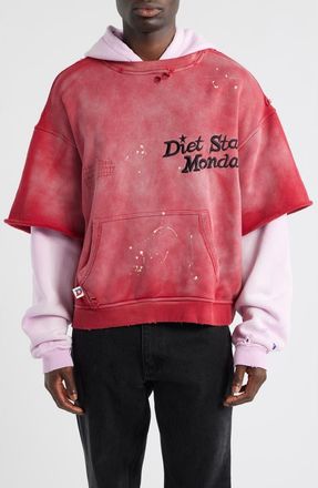 Diet Starts Monday Double Layer Distressed Hoodie in Washed Red/pink at Nordstrom, Size X-Large