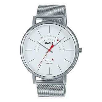 Casio Dress Series Quartz 43mm Analog Watch Silver White MTP-B105M-7AV