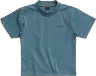 Balenciaga Logo Print Cotton T-Shirt Blue 681864TOVK74005