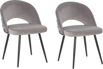 Beliani Beliani - Conjunto De 2 Sillas De Comedor De Terciopelo Gris Patas De Metal Negro Con Recubrimiento En Polvo Estampado Floral Vivian