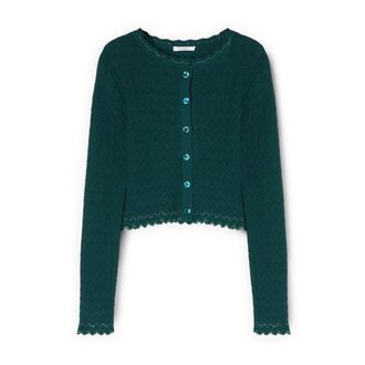 Motivi Truien & Vesten, Dames, Groen, S, Nylon, Kort gebreid vest met kanteffect