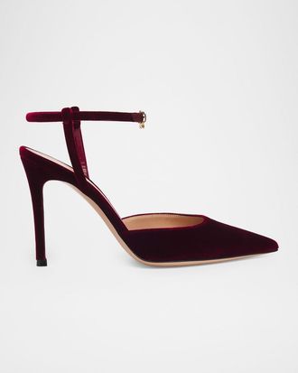 Gianvito Rossi 95mm Velvet Ankle-Strap Pumps