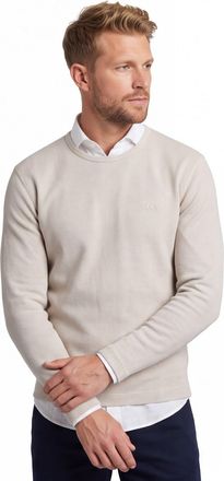 HUGO BOSS beige structuur trui BOSS Orange Tempesto ronde hals effen