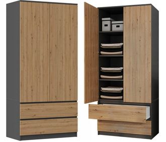 OEM Armario Para Dormitorio U Oficina, Roble Antracita, Estilo Artesanal, 90 Cm - Dise&ntilde;o Moderno, Mano De Obra S&oacute;lida
