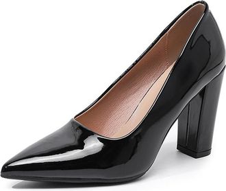 Generic Womens Low Top Closed Pointed Toe Classic Pumps Block High Heel Slip On Formal Work Office Dress Shoes (Black,5.5)