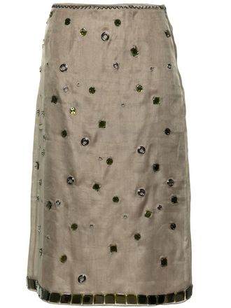 Prada crystal-embellished silk midi skirt - Green
