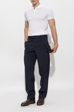 Fendi Wool Pleated Trousers, Mens, Navy Blue