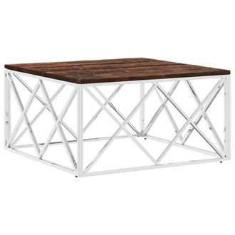 Berkfield Home Coffee Table Stainless Steel & Solid Wood Reclaimed in Silver