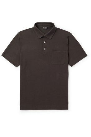 Ermenegildo Zegna Slim-Fit Leather-Trimmed Cotton-Piqu&eacute; Polo Shirt