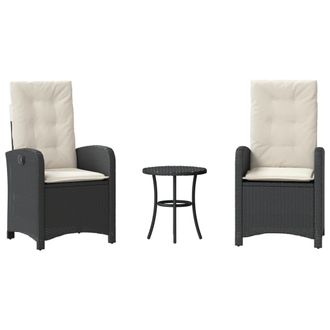 vidaXL Vidaxl Set Da Bistr&ograve; 3 Pz Con Cuscini Nero In Polyrattan