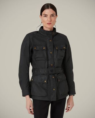 Belstaff Trialmaster Motorcycle Icon Jacket Womens Waxed Cotton Black Size UK 4