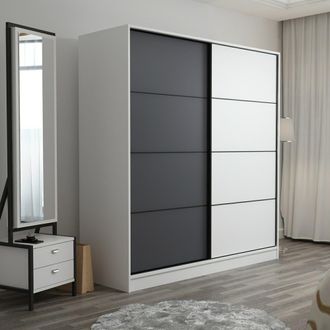 Dmora Armario Cuvio 2 Puertas, Dormitorio 5 Estantes, Barra Para Ropa, Puertas Correderas, 180x210h Cm Blanco