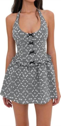 For Love & Lemons Janice Halter Gingham Mini Dress In Black & White