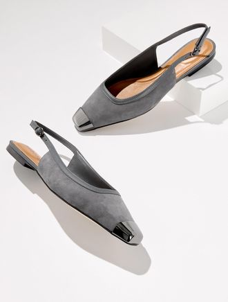 Talbots Whitley Suede Slingback Flats - Kendall Grey - 10 1/2 M Talbots