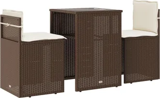 vidaXL Set Bistr&ograve; 3 Pz Con Cuscini Marrone In Polyrattan - Vidaxl