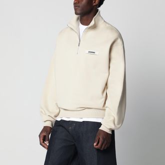 Jacquemus Felpa con collo e zip beige in Gros Grain