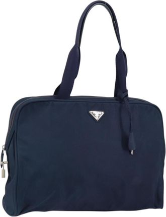 Prada Zip Around Tote Tessuto Navy Nylon Handbag (Pre-Owned)