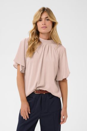 Saint Tropez Kurzarmbluse SAINT TROPEZ AileenSZ Flared Blouse, Damen, Gr. XXL, sphinx, Web, Obermaterial: 100% Polyester, unifarben, regular fit normal, Rundhals, 