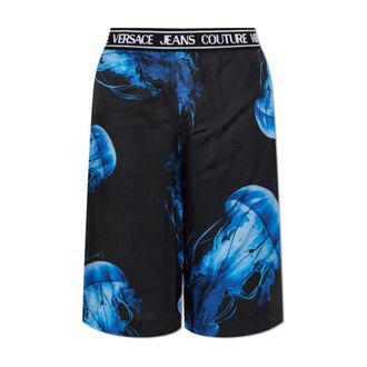 Versace Jeans Couture Long Shorts, male, Black, Size: XL Printed Twill Viscose Shorts