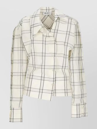 The Attico asymmetric cotton shirt check pattern collar