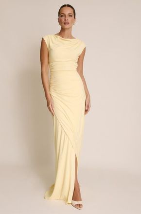 Six Stories Cowl Gathered Short Sleeve Bridesmaid in Lemon at Nordstrom, Size 10