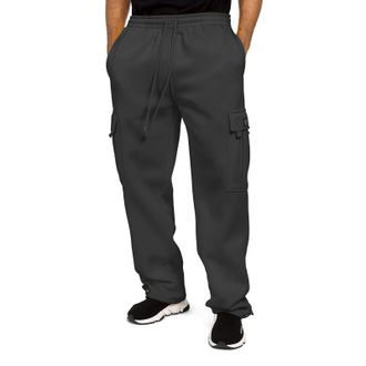 Generic Mens Athletic Sweatpants with Drawstring Loosening Waist Jogging Tracksuit Bottoms Adjustable Trouser Legs Multi Pockets Fleece Black