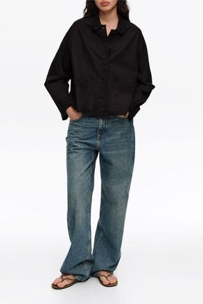 Bimba & Lola Embroidered Cotton-Linen Jacket in Black at Nordstrom, Size X-Small Eu