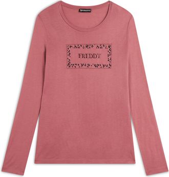Freddy T-shirt donna manica lunga con stampa animalier oro rosa