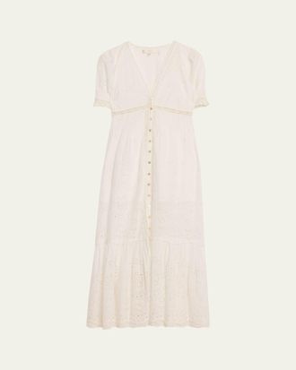 LoveShackFancy Tarragon Broderie Anglaise Midi Dress