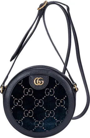 Gucci Black Velvet Monogram Canvas Round Crossbody (Authentic Pre-Loved)