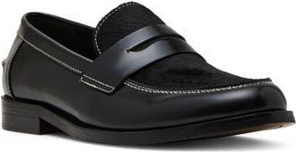 Steve Madden Natan Genuine Calf Hair Penny Loafer in Black Calf Hair at Nordstrom Rack, Size 10.5